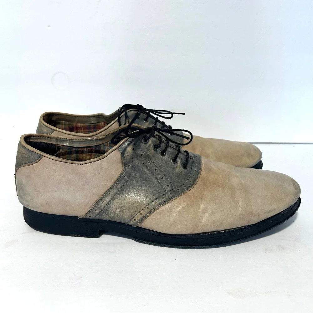Bed Stu Gumlite Saddle Oxford Shoes Mens Tan Blue Leather Dress Shoe Preppy